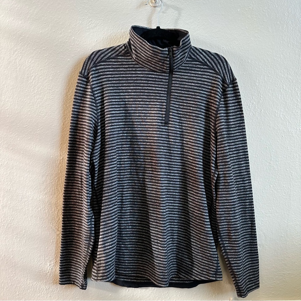 Lululemon Men Surge Warm 1/2 Zip Raven Stripe Black Heathered Black Athletic